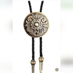 New gold round leather bolo tie approximately 40"